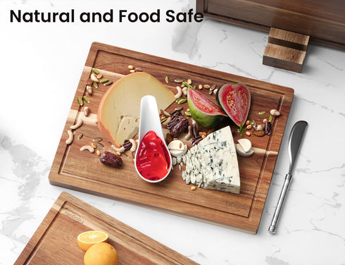 Kitchen(Set 3),Wooden Set Fibogollo Acacia Wood Cutting Boards for of Chopping Boards with Juice Groove, Large Serving