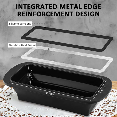 Silicone Bread Loaf Pan with Metal Reinforced Frame, Bread Pans for Homemade Bread, Foldable Loaf Pans, Non-Stick Silicone Baking Pans for Oven, Silicone Baking Mold (1, Black) by EDENCOMERS