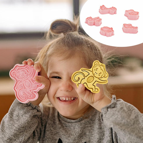 8 Pcs Cookie Cutters, 3D Cookie Cutter with Plunger Stamp, Animal Shape Molds for Kids Baking Decorations