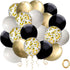 Black and Gold Confetti Balloons, 50 Pack 12inch White Latex Party Balloon Set for Decorations