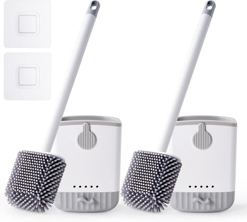 HONOVA 2 Pack Silicone Toilet Bowl Brush with Ventilated Holder, Toilet Brush