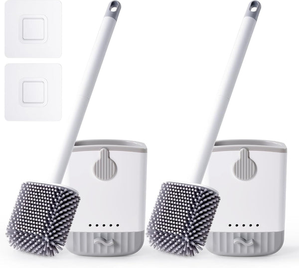 HONOVA 2 Pack Silicone Toilet Bowl Brush with Ventilated Holder, Toilet Brush
