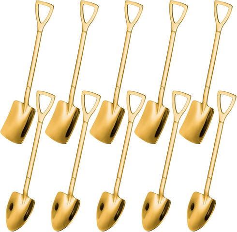 10PCS Gold Shovel Shape Spoons, Mini Cute Stainless Steel Tea Coffee Dessert Mixing Spoons