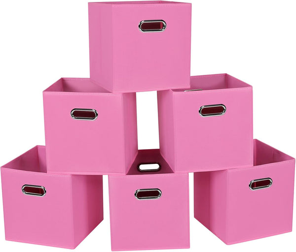Fabric Cloth Storage Bins - Fabric Cube Bins Organizer with Dual Handles, Foldable Cube Storage Baskets Set of 6