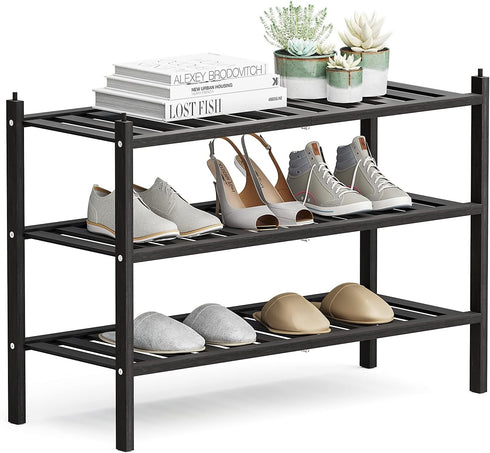 Dranixly Shoe Rack, 3-Tier Bamboo Stackable Shelf Storage Organizer, Stand for Closet, Entryway,