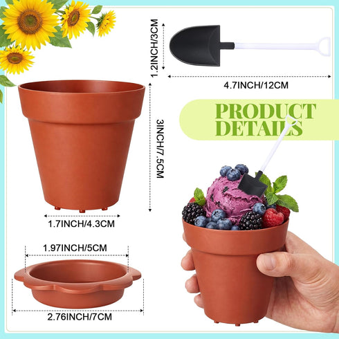 24 Pack Patelai Flower Pot Dessert Cups with Shovel Spoons Plastic Cake Desserts Cups for Farmers Market Construction