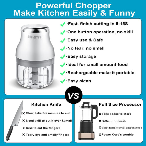 Electric Garlic Chopper - 250ML Mini Portable Veggie Chopper, Wireless Food Processor for Garlic, Onion, Meat
