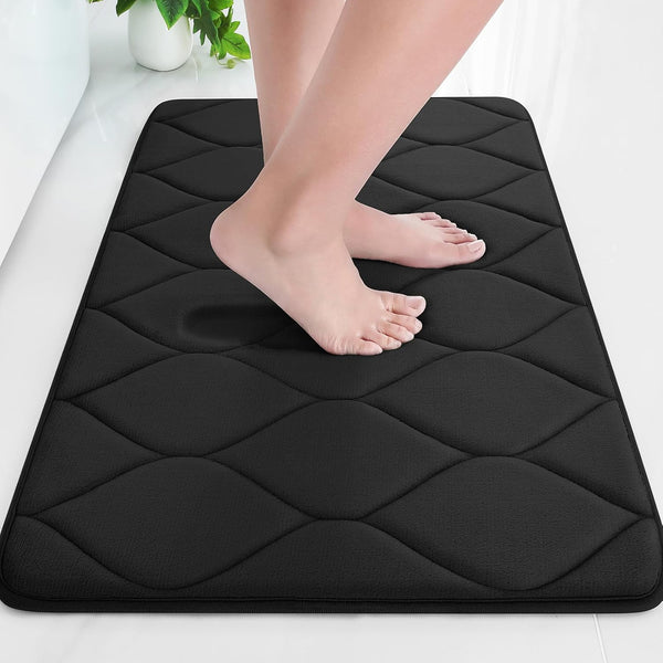 Colorxy Memory Foam Bathroom Rugs, Ultra Soft Non-Slip Bath Mat, 24''x16'', Black