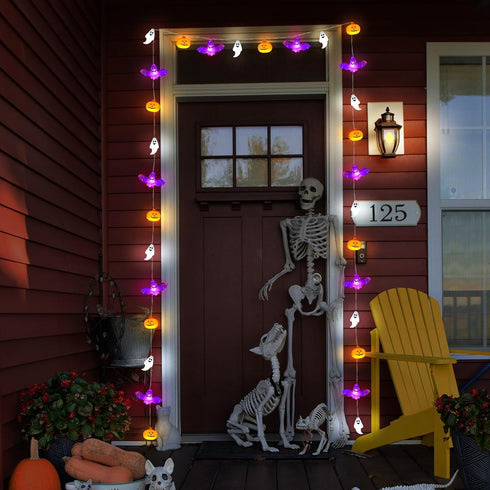 UZKEW 16.4FT 30 8 Halloween String Lights, LED Pumpkin Bat Ghost Battery Operated Orange and Purple Lights Strobe