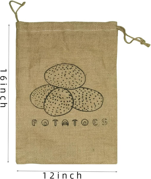 Reusable Burlap Potato Storage Sack with Drawstring, 16 * 12 inch Produce Bags Keeper for Freshness