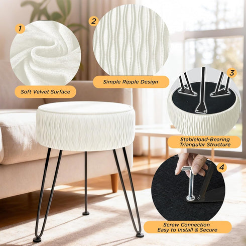 Velvet Vanity Stool Footrests, Round Ottoman Vanity Chairs with Anti-Slip Feet, Dressing Table Seat Foot Stool