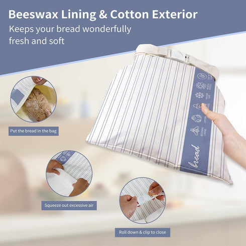 2 Pack Reusable Beeswax Bread Bags for Sourdough & Homemade Bread, Cotton Waxed Bags Keeps Fresh Longer XL Food Storage