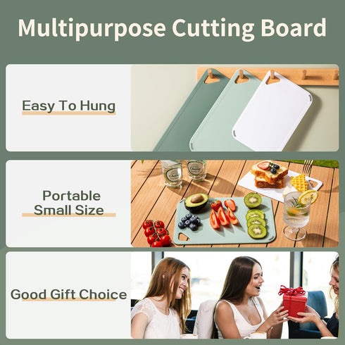 Plastic Cutting Board Set of 3, BPA Free, Large-Small Non-Slip Chopping Boards, Dishwasher Safe, Green