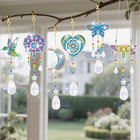 6 3D YUNVI Pcs Diamonds Paintings Suncatcher, Double Sided Diamonds Paintings Wind Chime Paint by Number, Diamond