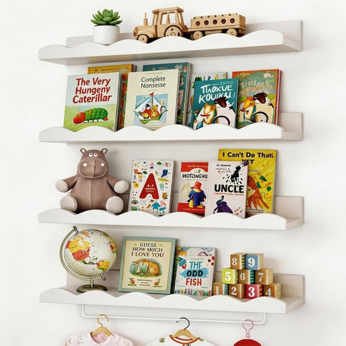 Fixwal Nursery Shelves, 16.5 Inch Floating Bookshelves for Wall Set of 4,