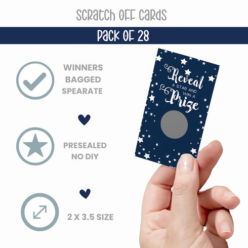Paper Clever Party Blue Twinkle Star Bridal Shower Games Pack, 28 Scratch-Off Raffle Cards for Wedding & Engagement