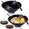 Vivimee Unbreakable Japanese Style Ramen Bowl Set of 2, 37oz Black Large Matte Melamine Bowls with Spoons & Chopsticks