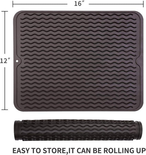 Silicone Dish Drying Mat | Eco-friendly, Heat-resistant Kitchen Counter or Sink Mat, 16 x 12 inches