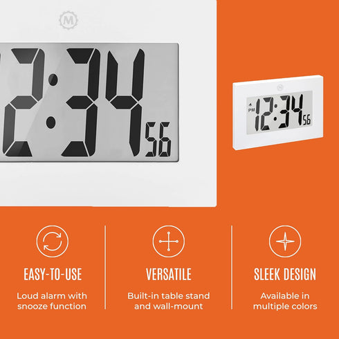 MARATHON Large Digital Wall Clock, White, 8” Display, Easy to Read