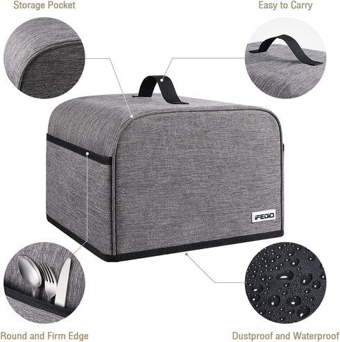 iFedio 4 Slice Toaster Cover with Pockets & Top Handle, Small Appliance Dust Cover, Machine Washable Black