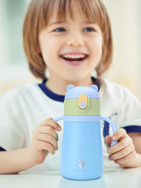 Raki Venus 12oz Kids Insulated Water Bottle Double-Wall Vacuum Kids Water Bottle with Hygiene Silicone Straw