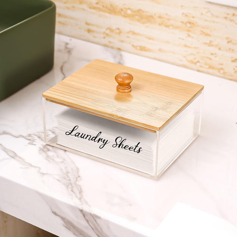 Bamboo Laundry Detergent Sheets Organizer with Acrylic Storage Container