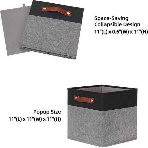 HNZIGE Fabric 11x11 Cube Storage Bins, Set of 4, Foldable Baskets for Shelves with Handles for Home Toy Organizer