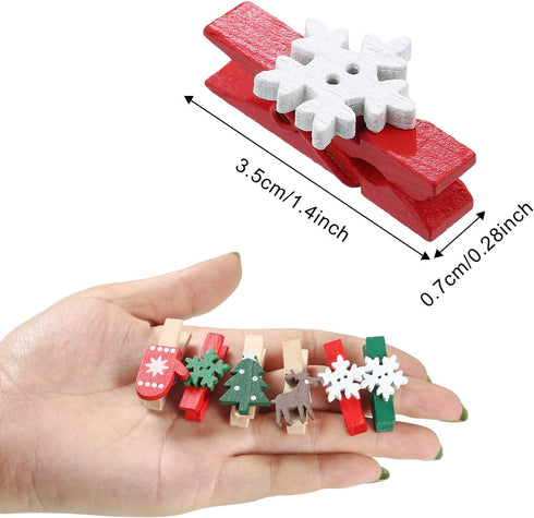 Boao Christmas Wood Clips - 60 Pieces Photo Clips for Christmas Tree, Elk Gloves, Snowflake Clothespins