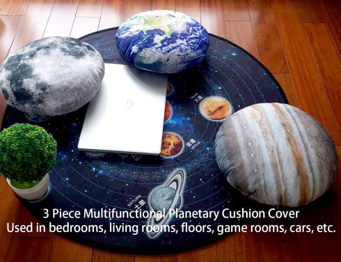 3 Piece Set Kids Space Planet Throw Pillow Covers, Decorative Cushion Cover, 15X15 Inch Round Accent Pillow Case