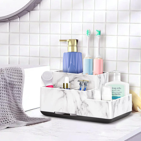 Toothbrush Holder Bathroom Organizer, 5 Compartments for Cosmetic, Makeup, and Office Stationery Storage