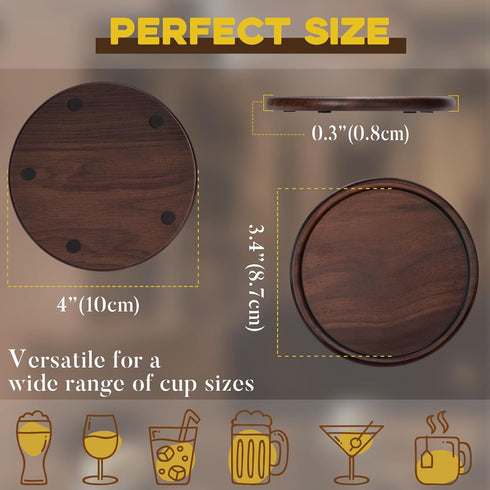Set 8 4 Inch Wood Coasters with Metal Holder, GOH DODD of Walnut Wooden Coaster Tabletop Protection for Drinks Coffee