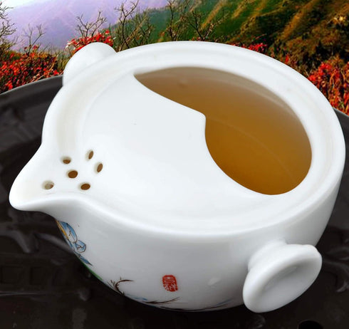 Liang baobao Convenient Teapot Cup, Porcelain Teacup, White Glazed Travel Tea Set (Lotus)