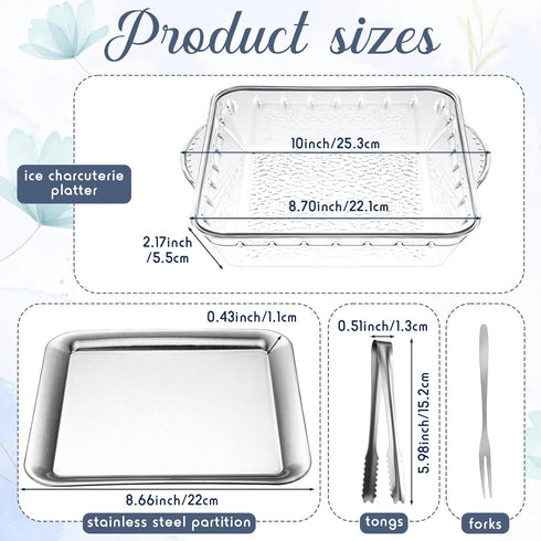 4 Set 9" Baderke Chilled Serving Tray for Parties with Compartments Ice Chilled Party Platter Charcuterie Serving Board