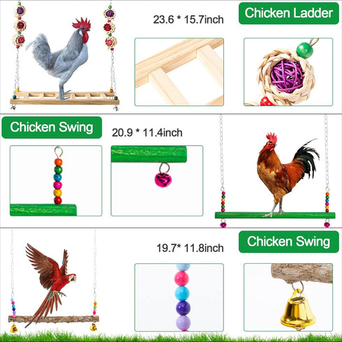 13 Pack Chicken Toys for Coop Accessories - Chicken Xylophone Toy, Chicken Mirror, Chicken Ladder Bridge, Coop Swing