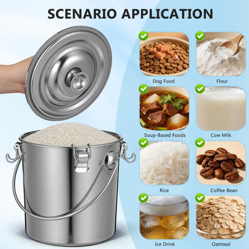 152 oz iplusmile Stainless Steel Airtight Canisters Container: fl Airtight Clamp Lid Kitchen Food Storage Bucket