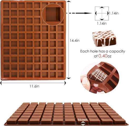 Sakolla Square Chocolate Mold, 80 Cavities Silicone Molds for Chocolate, Caramel, Ice Cube, Jelly, Gummy (Coffee)