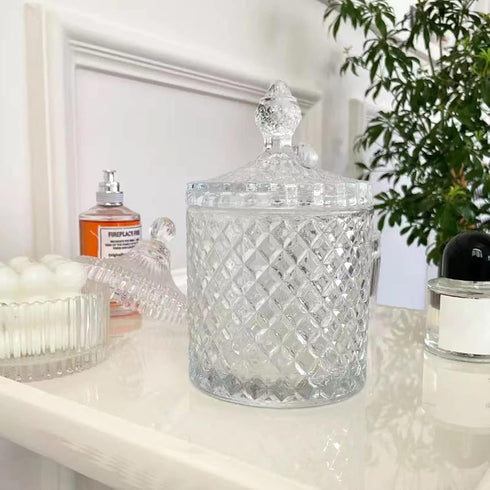 2 Pack rejomiik Qtip Holder Glass Apothecary Jars with Lid Bathroom Accessories Vanity Organizers and Makeup Storage