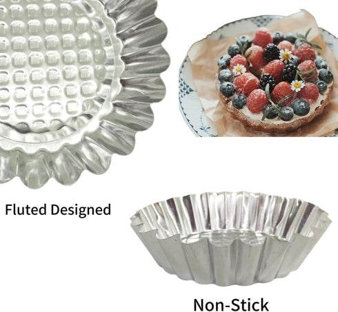 Set of 30, 3-3/4" Non-stick Aluminum Tart Mold, Fluted Design Mini Pie Tin