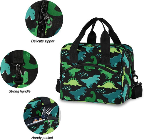 Cute Dinosaur Lunch Bag - Insulated Tote with Shoulder Strap for Office Work and Picnic
