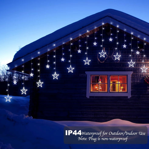 Star Curtain Lights for Bedroom - 9ft Plug-in 138 LED Fairy Twinkle Lights with Remote & 12 Star Drops