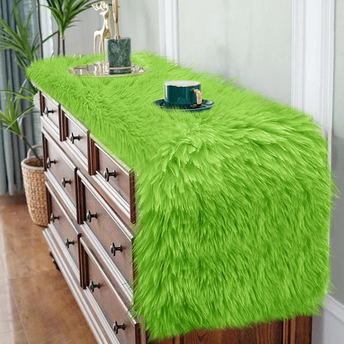 48 inch, Summer yuboo Spring Green Table Runner Fluffy Faux Fur Dresser Cover Top, Dresser Runners for Bedroom, Coffee