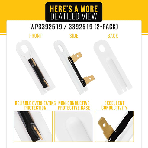PartsBroz WP3392519 Dryer Thermal Fuse G4AP0500, 2-Pack for Whirlpool, Kenmore, KitchenAid