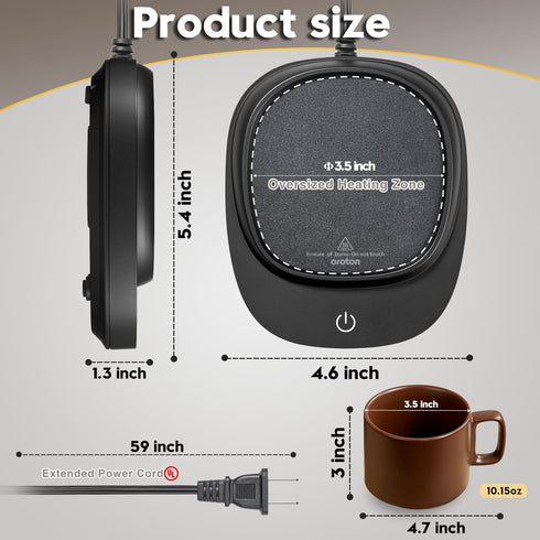 Off,3 Settings, Mug Warmer for Coffee and Tea, Cup Warmer for Desk with Auto Shut Temperature Smart Coffee Warmer Plate