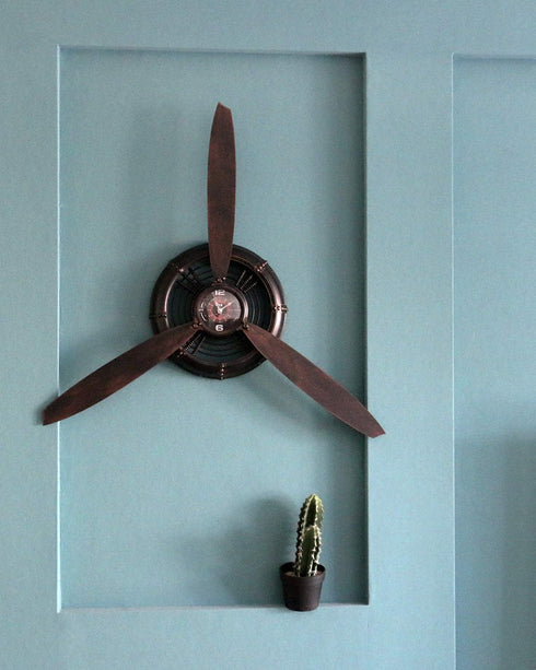 29.526.4 inches Metal Wall Decor Art Antique Airplane Propeller Aviation Wall Clock for Living Room Bedroom Rustic Wall
