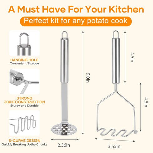 Noeixrah 2 9 Inches Set Pcs Potato Masher for Potatoes, Stainless Steel Wire Mashed Potato Ricer, Potatoes Mashers