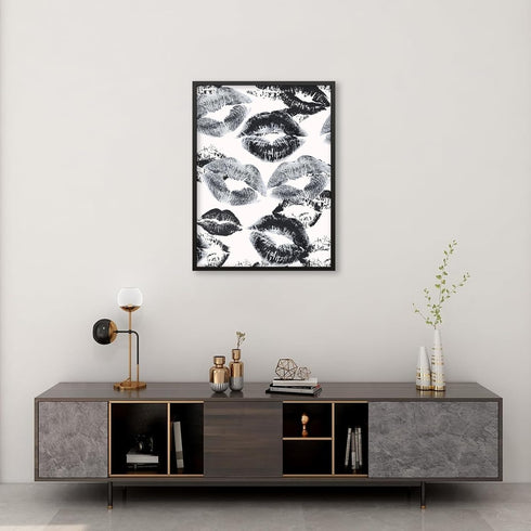 OMANI 08x10 inch Woman Lips Posters Black and White Sexy Kiss Canvas Wall Art Black Framed Fashion Retro Aesthetic