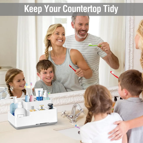 Electric Toothbrush Holder, Detachable Non-Slip Bathroom Organizer with 6 Compartments and Drainage Holes