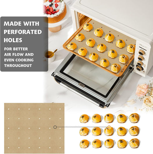 100 PCS Unbleached Parchment Paper - Perforated Square Liners for Cuisinart, Breville, Black and Decker Air Fryer, 11 x