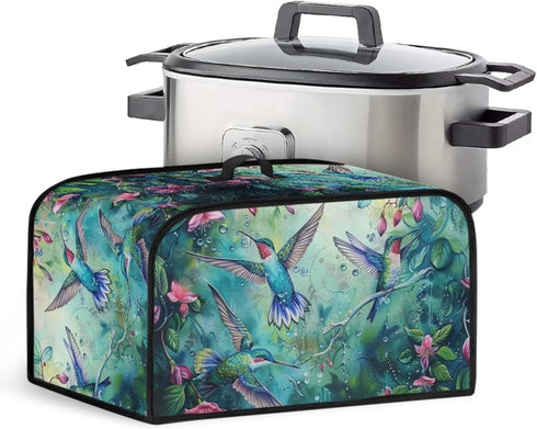 Hummingbird Crock Pot Cover, Floral Slow Cooker Dust Cover with Storage Pockets, Machine Washable