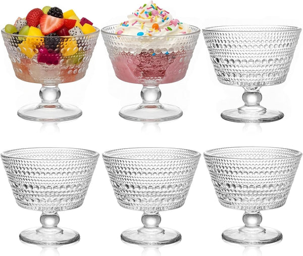 ZOOFOX 6 Pack Glass Ice Cream Bowl Set, 9 oz Footed Fruit